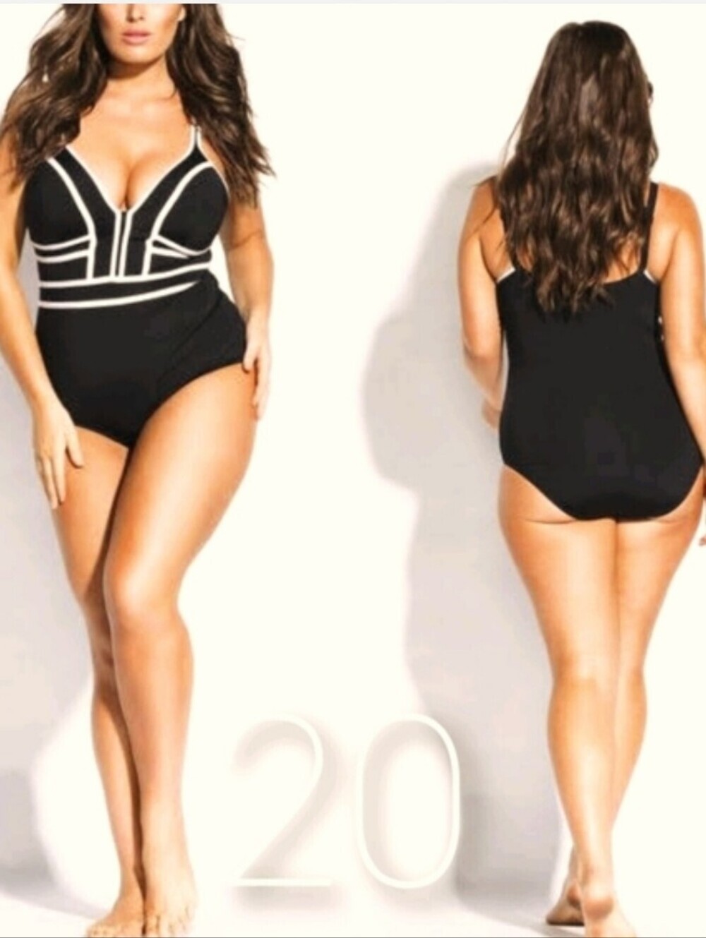 City Chic Black One-Piece Swimsuit with White Trim Size L This Brand Is A Plus